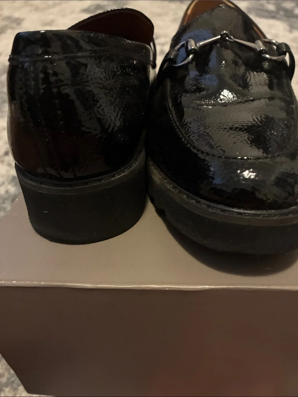 Franco Sarto Black Patent Lug Sole Loafers - Picture 9 of 12